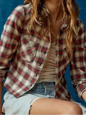 Urban Outfitters Plaid Button Down Shirt Crop sz M